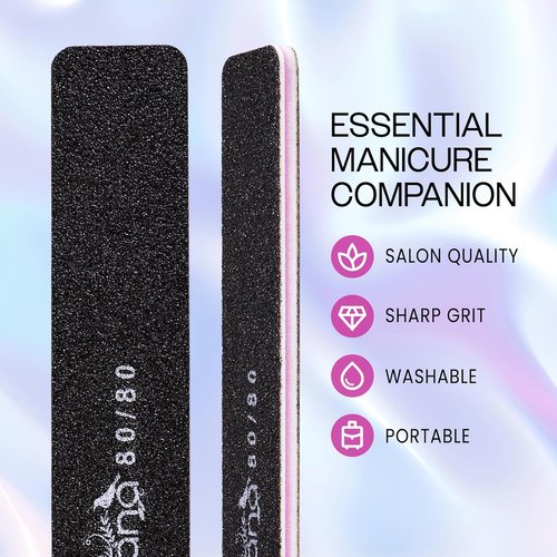 PANA Jumbo Size Double-Sided Nail Files | 10PCS Black Emery Boards, 80/80 Grit for Manicure & Pedicure