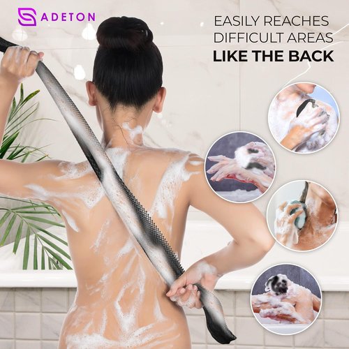 Adeton African Net Sponge - Authentic Exfoliating Bath Wash Cloth | Long Body Scrubber for Dead Skin (Black)