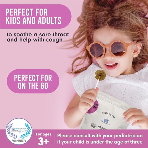MommaBear Natural Sore Throat Care Lollipops - Organic Elderberry & Honey Cough Relief | 10 Pack, No Artificial Additives
