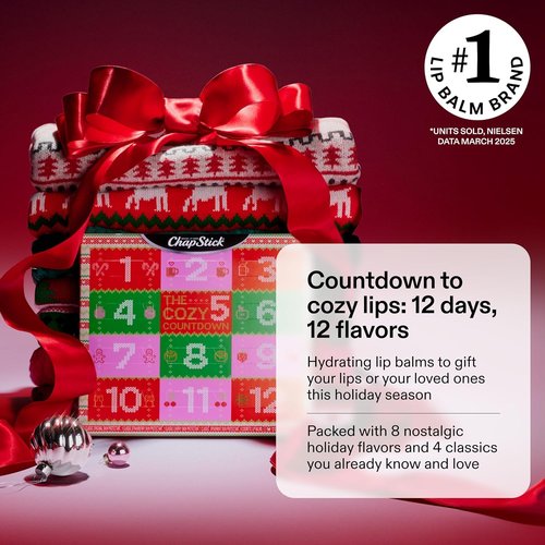 ChapStick Advent Calendar 2025 - 12-Pack Variety Lip Balm Gift Set for Holiday Cheer | Perfect for All Ages