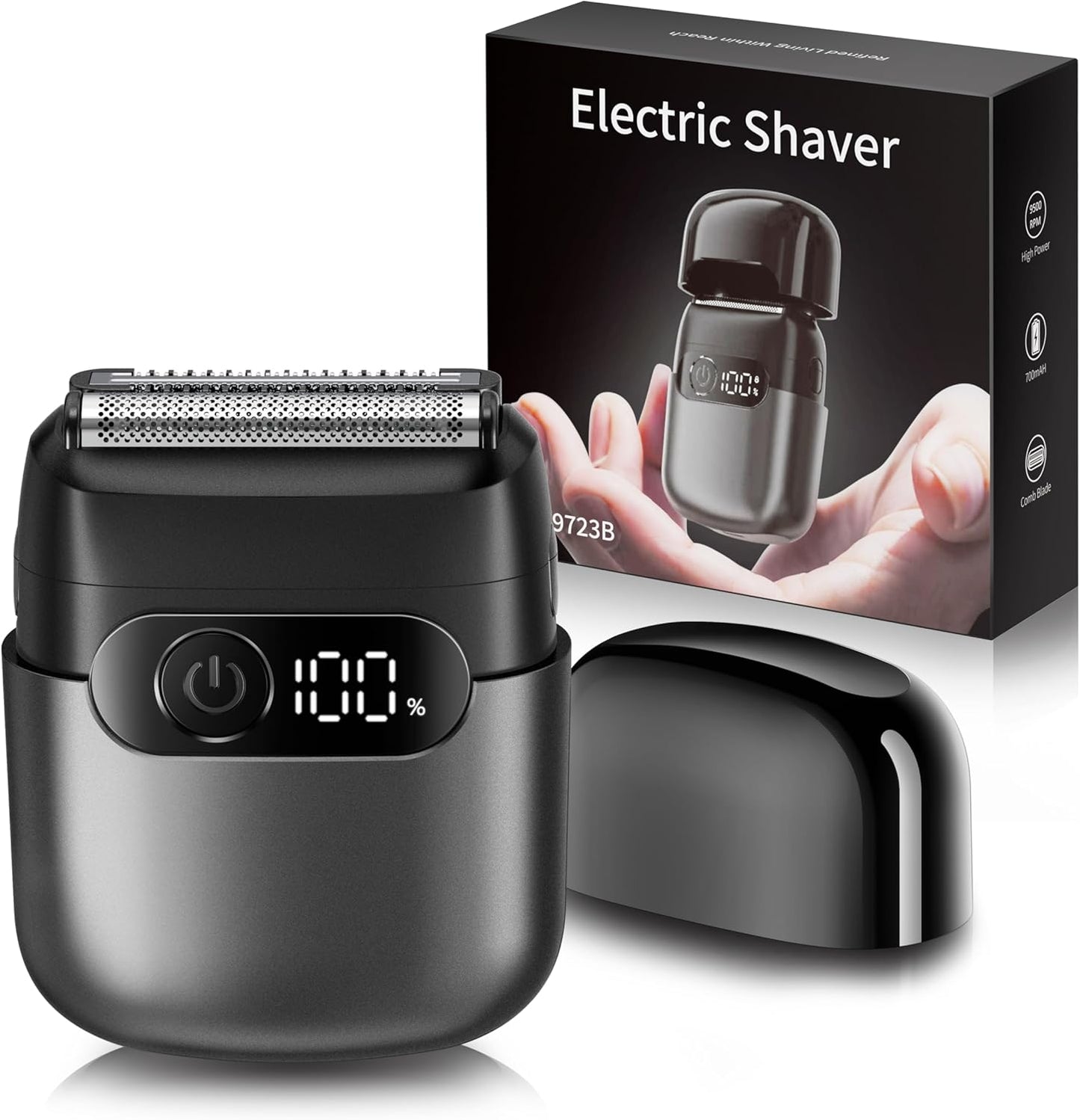 Skiennix Electric Razor - Foil Shaver & Beard Trimmer with LED Display | USB-C Fast Charge, IPX7 Waterproof, Charcoal Black
