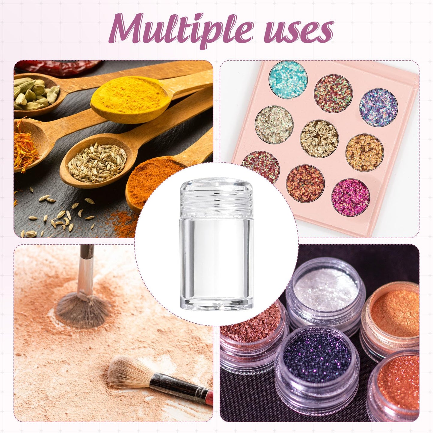 RAYNAG 6 Pieces Mini Empty Loose Powder Bottle Travel Cosmetic Glitter Powder Eye Shadow Shaker Bottle with Sifter and Lids (12 holes)