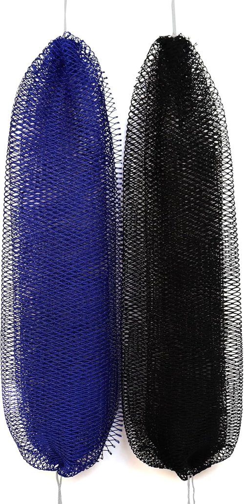 African Exfoliating Net Sponge - Authentic Quick-Drying Bath Scrubber | 2-Piece Set, 45-Inch Loofah for Men & Women (Navy Blue & Black)