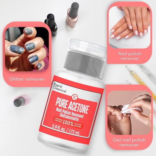 Pure Acetone Nail Polish Remover - 100% Acetone with Built-In Pump | 175ml (6 fl. oz)