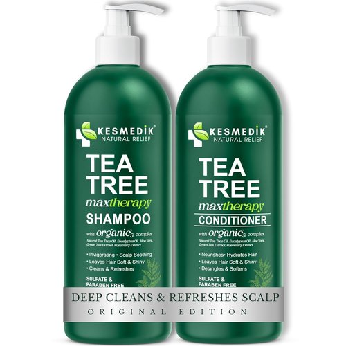 KESMEDIK Tea Tree Oil Shampoo & Conditioner Set - Itchy Scalp Relief & Dandruff Control | 16 fl oz Each
