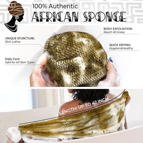 African Net Sponge - Authentic Black Anti-Golden Bath Sponges | Exfoliating Body Scrubber - 2 Pieces