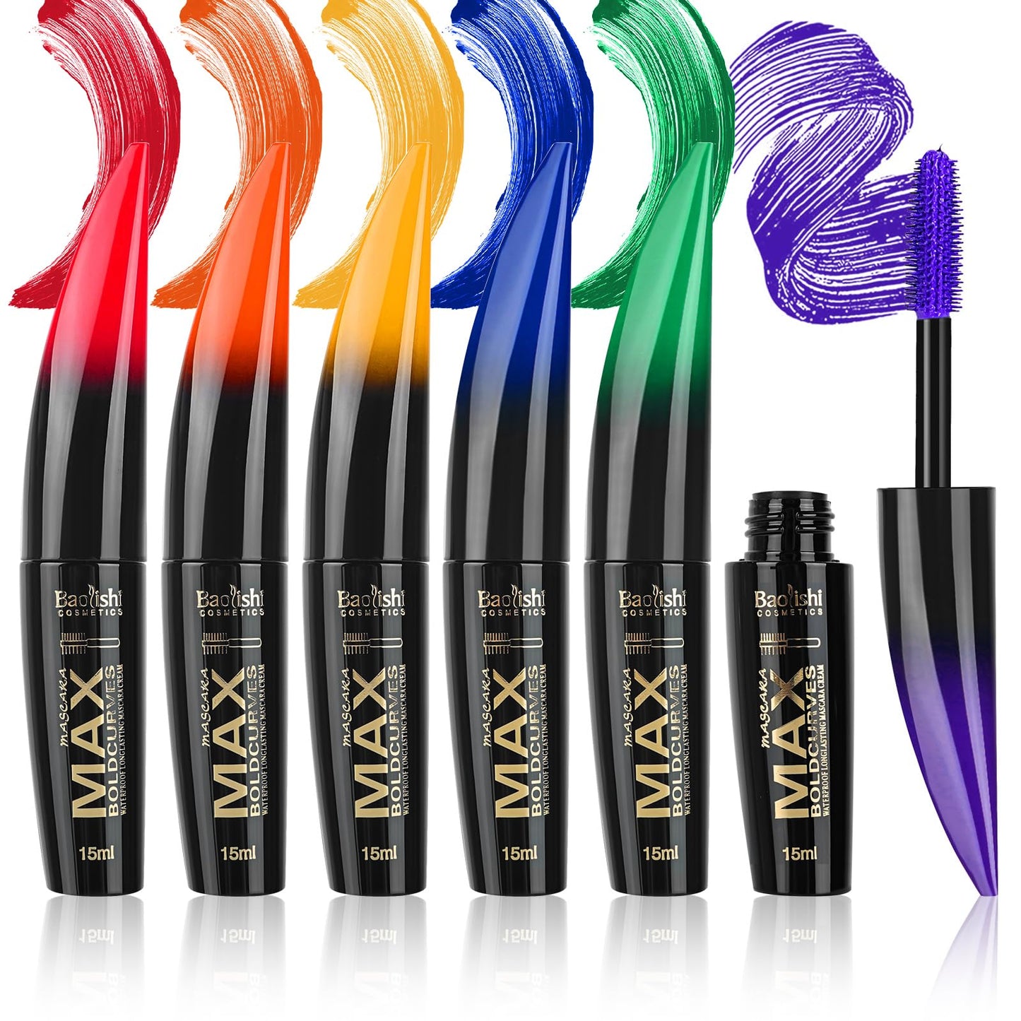 PhantomSky Waterproof Mascara, 6 Colors Colored Mascara Set Manga Lashes Extensions, Coloured Mascara Magic Color Skinny Mascara Blue Mascara, Extra Long Thick & Voluminous Lash Mascara