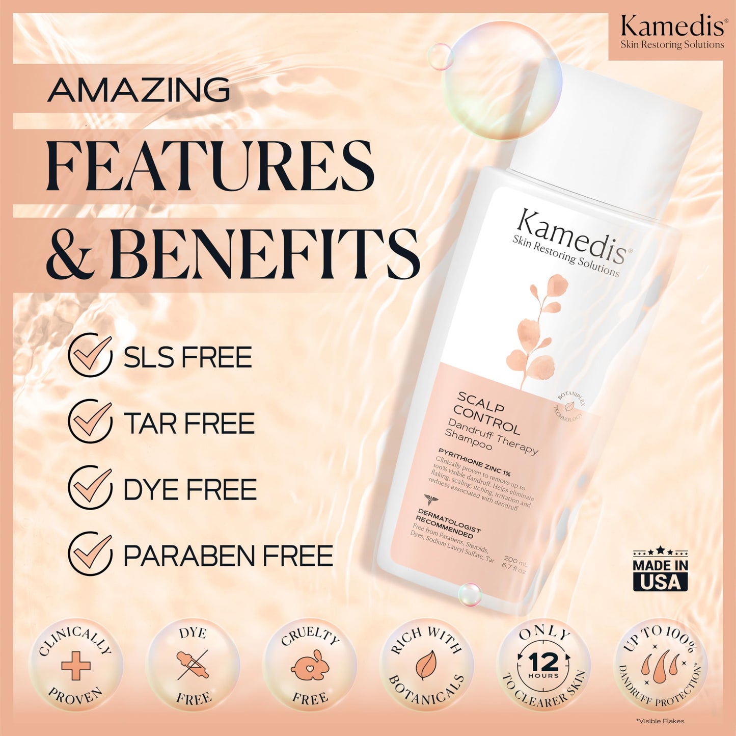KAMEDIS Anti-Dandruff Therapy Shampoo 6.7 Fl.Oz & Botanical Moisturizer Over-Night Scalp Lotion 1.3 Fl.Oz - For Dry, Itchy, Flaky & Seborrheic Dermatitis Scalp - 2pk