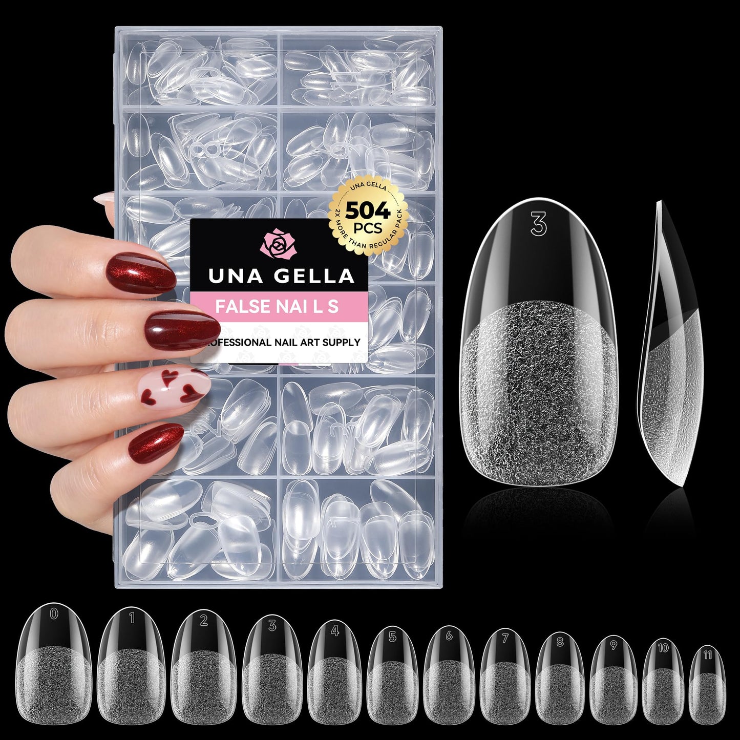 UNA GELLA Nail Tips 504pcs Full Cover Half Matte Fake Nails