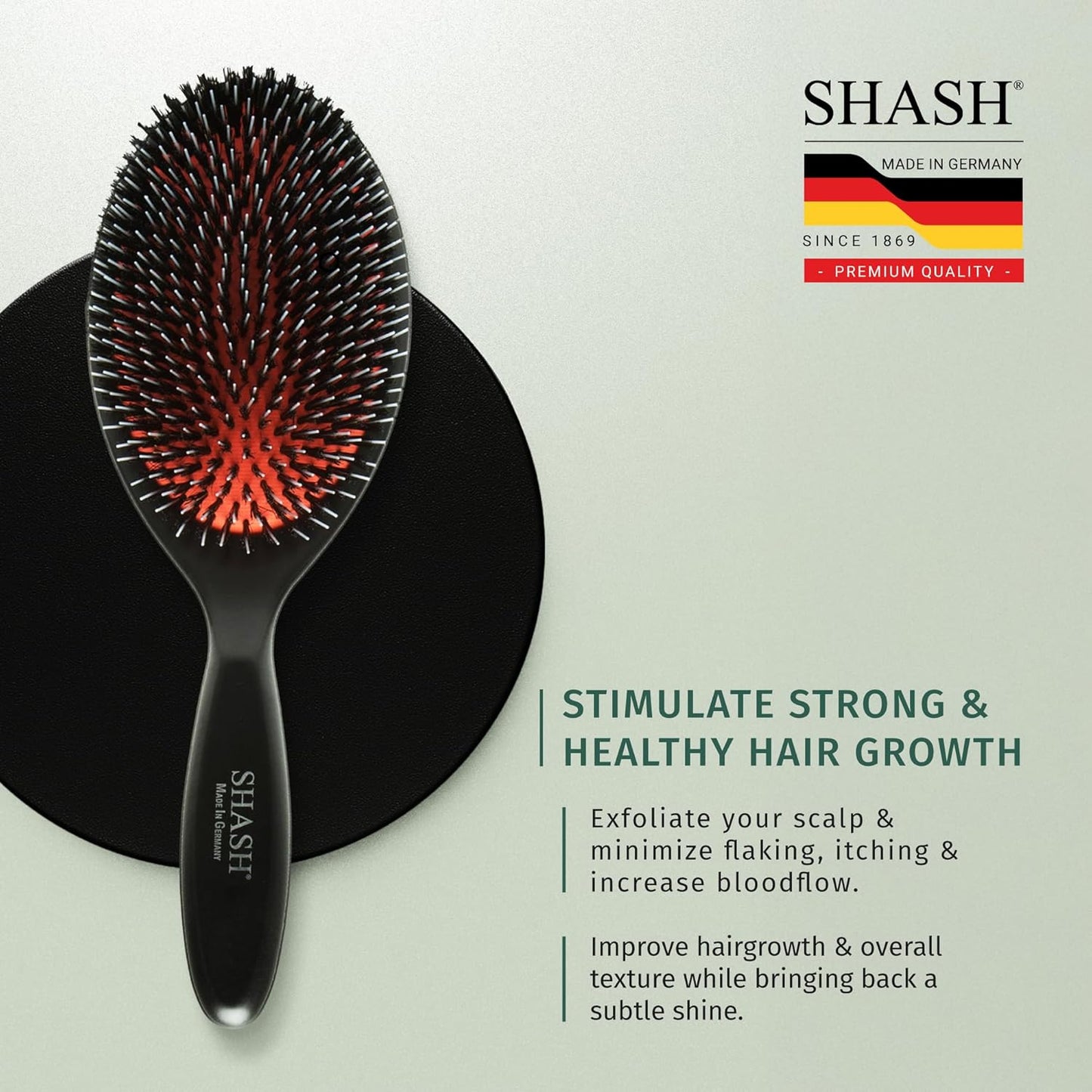 Since 1869 Boar Bristle Brush - Handmade in Germany for Normal to Thick Hair - Gently Detangles & Softens (Large)