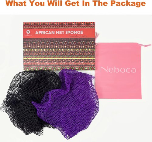 African Net Sponge | Authentic Exfoliating Body Scrub Net with Knots - Purple & Black Bath Sponge