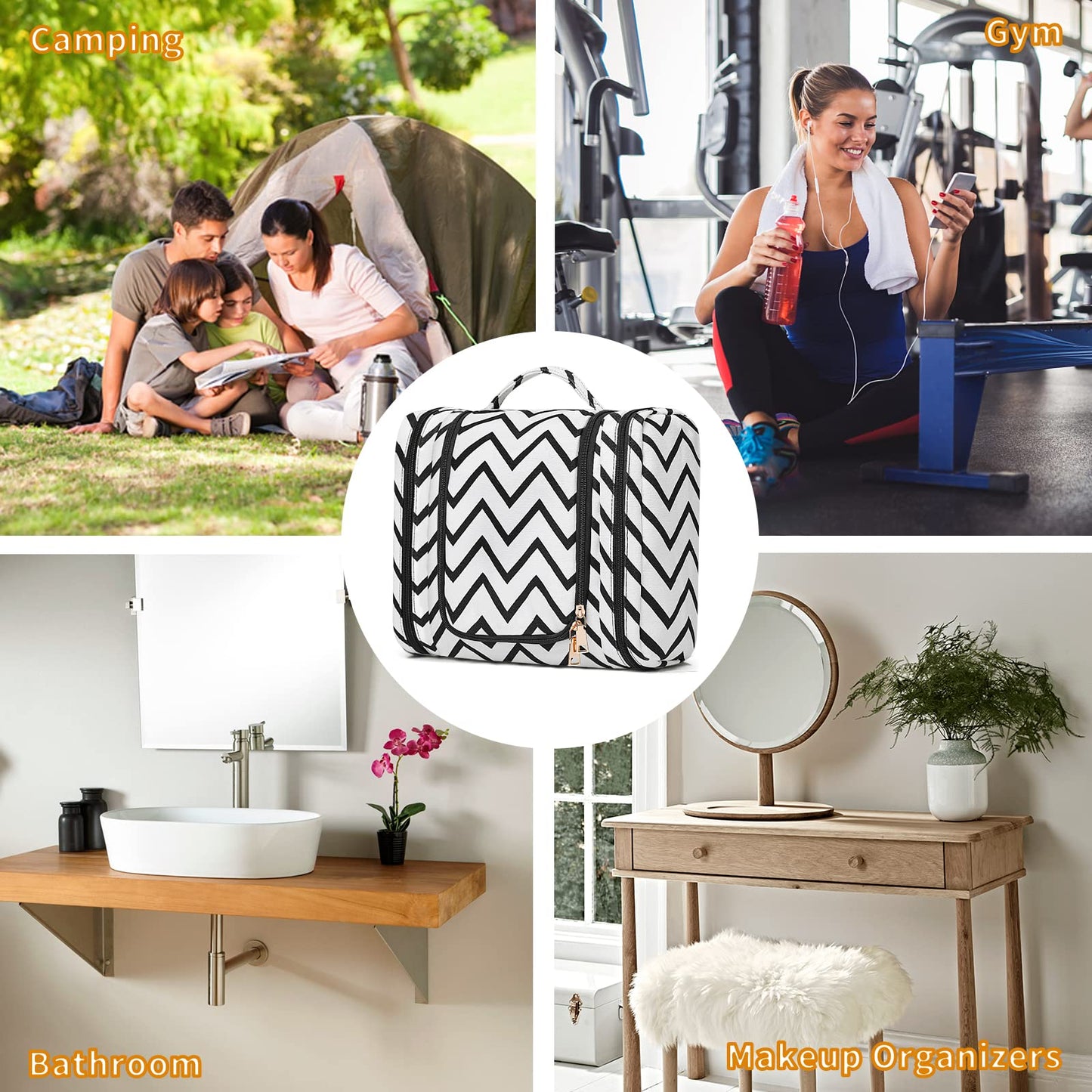 Toiletry Bag for Women, Water-Resistant Travel Makeup Organizer with Hanging Hook- Large Travel Toiletry Bag, Makeup Bag for Cosmetic, Full Size Containers, Brushes, Portable Shower Bag Christmas Gift