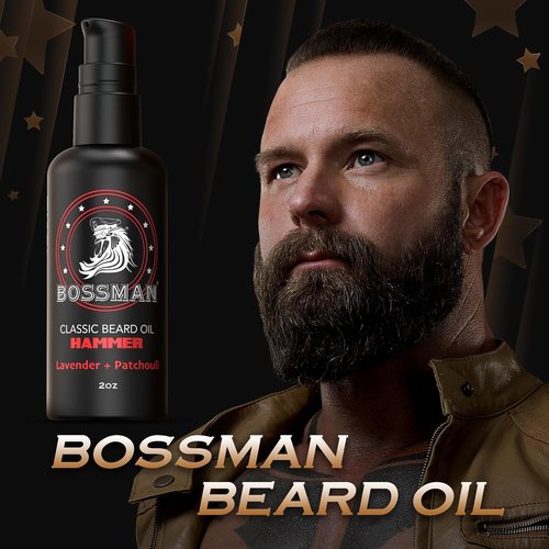 Bossman Organic Mustache & Beard Oil - Natural Moisturizer with Jojoba, Argan & Avocado Oils | 2 oz - Hammer Scent