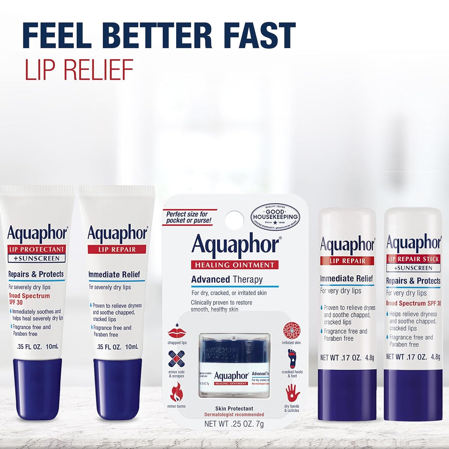 Aquaphor Lip Protectant & Sunscreen Ointment - Broad Spectrum SPF 30 - Soothes Chapped Lips - 0.35 fl. oz. Tube