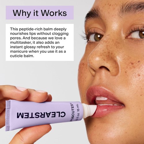 CLEARSTEM LIPS&CUTES Lip Balm & Cuticle Care - Hydrating Multi-Tasking Balm with Peptides & Vitamin E for Daily Nourishment
