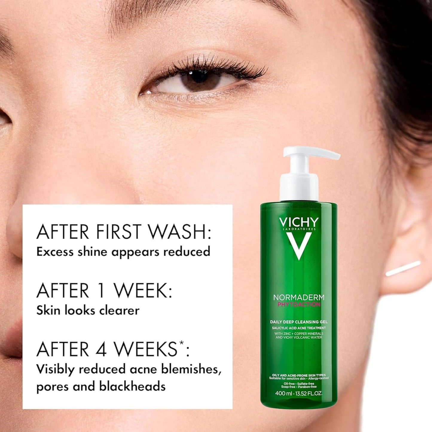 VICHY Normaderm Acne Face Wash - Salicylic Acid Cleanser for Oily Skin | Clears Clogged Pores