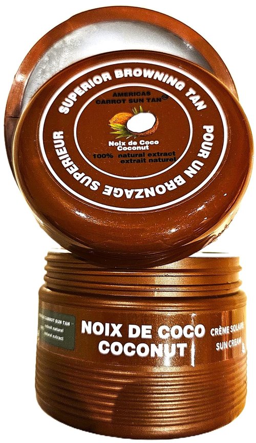 Americas Carrot Sun Tan Coconut - Fast tan accelerator with Coconut, Carrot & Henna - Deep Browning Cream, Moisturizing Tanning lotion for Beach or Sun Bed