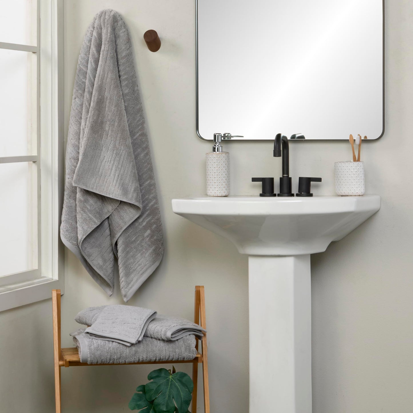 SKL Home CloudSoft Cotton Luxury Hand Towel 2pc Set for Bath/Kitchen/Bar & Gift, Gray