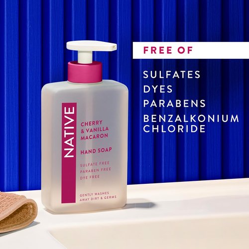 Native Liquid Hand Soap - Cherry & Vanilla Macaron Scent | Non-Drying Formula, 13 oz Bottle