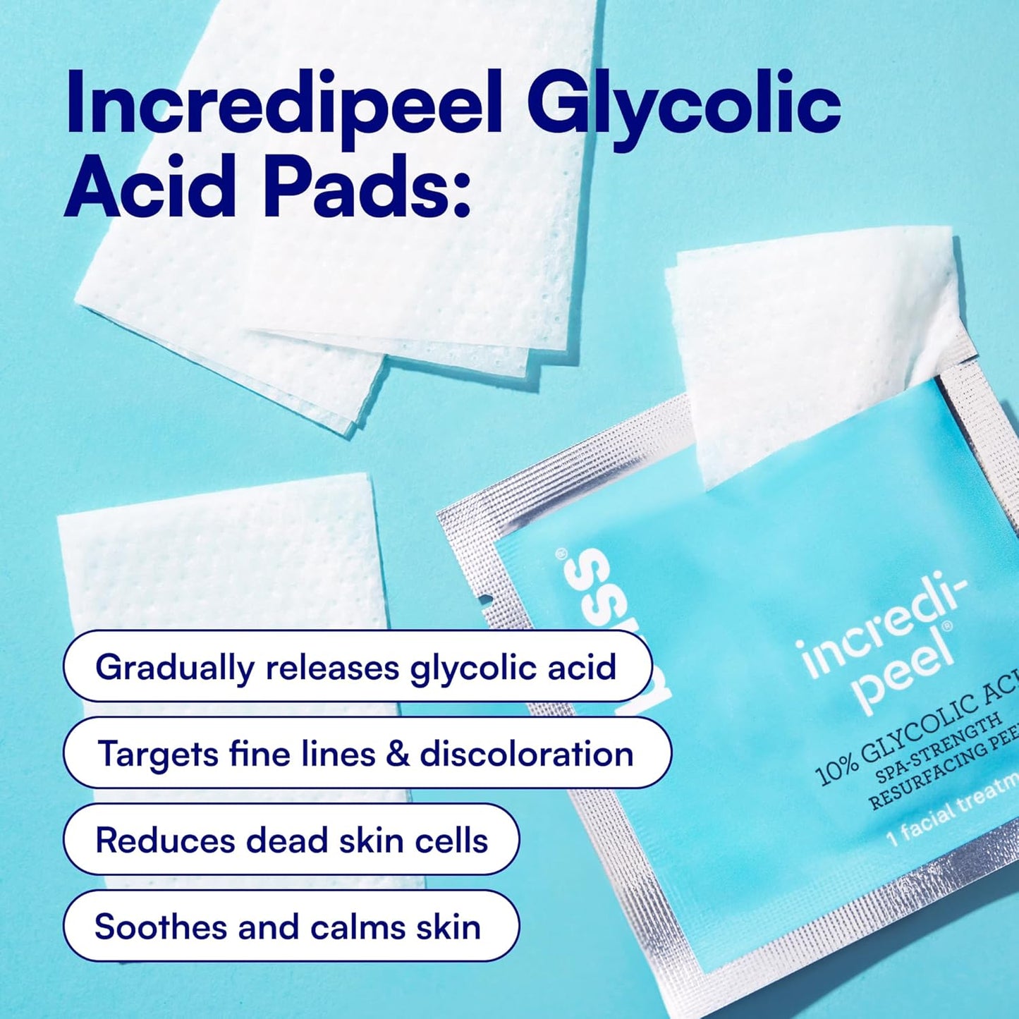Bliss Incredi-Peel Glycolic Facial Pads - 15 Count - Exfoliating & Brightening for Fine Lines - Vegan & Travel-Friendly