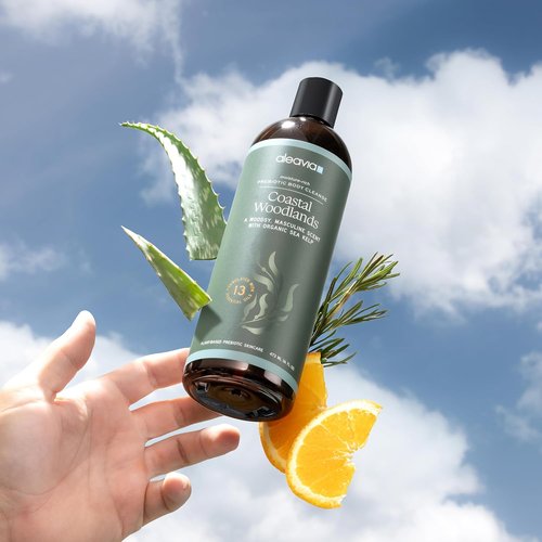Aleavia Men's Body Cleanse - Organic Prebiotic Body Wash with Woodsy Scent & 13 Essential Oils | 16 Oz.