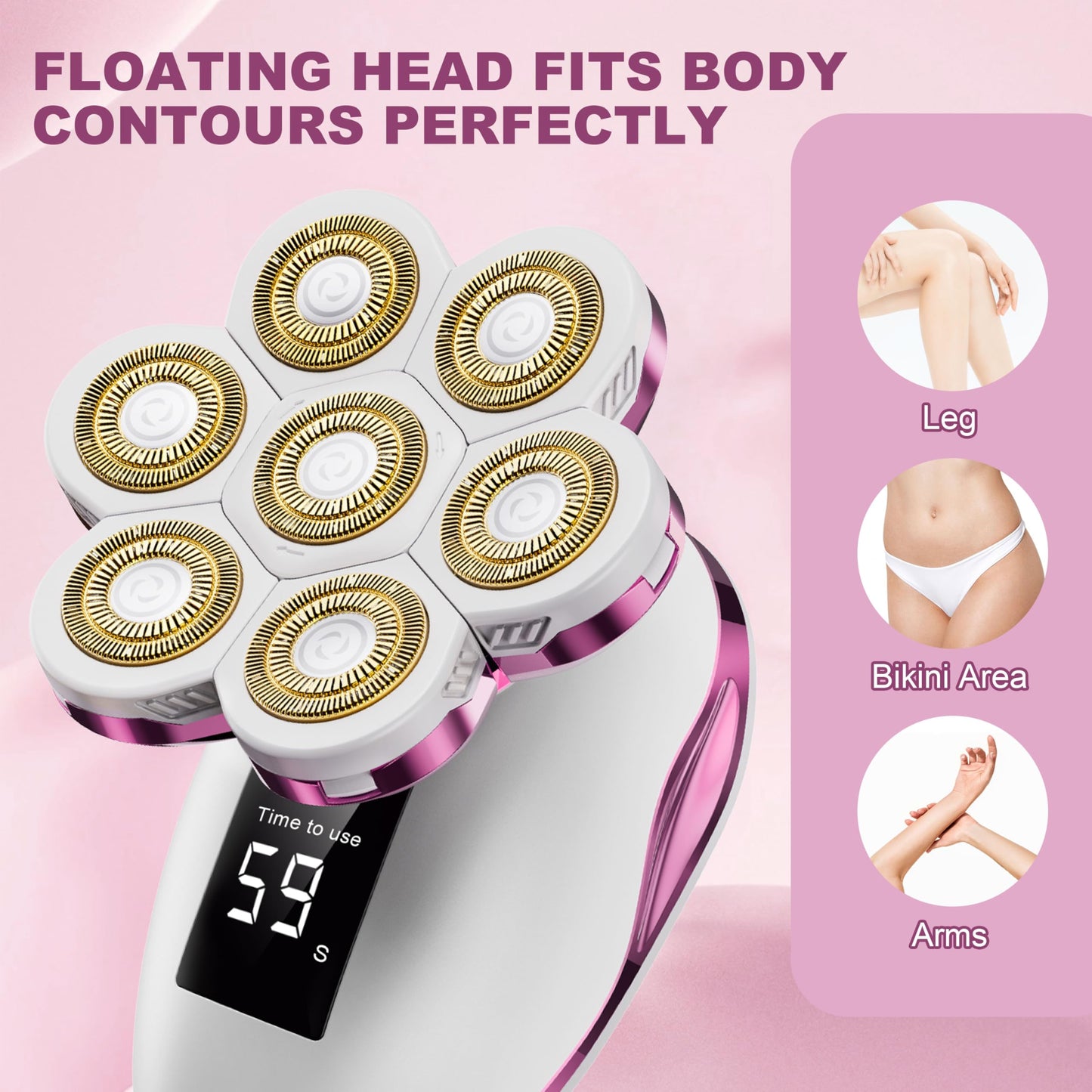 Electric Razors for Women, Wet/Dry 7D Rechargeable Rotary Shaver for Legs, Water Resistant Grooming Kit - Electric Razors for Women, Facial Hair Removal, Bikini Trimmer, Lips - Gentle Hair Remo