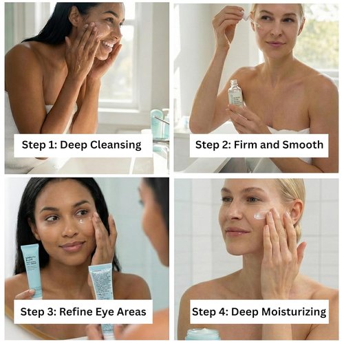 Global Beauty Care Collagen Skin Care Set - Hydrating & Firming Facial Cleanser, Serum, Eye Cream & Face Cream | 4-Piece Routine with Peptides & Hyaluronic Acid