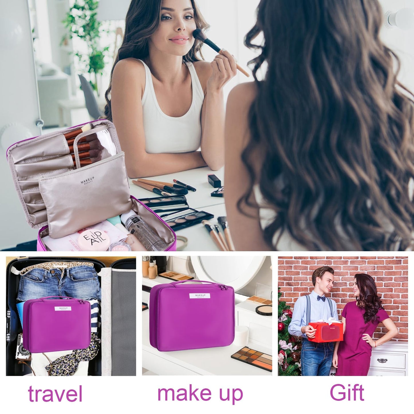 Travel Makeup Bag Cosmetic Bag Makeup Bag Toiletry bag for women and men (Deep purple)