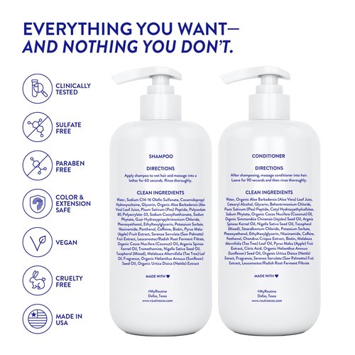 Routine Wellness Anti-Thinning Shampoo and Conditioner Set for Thinning Hair - Biotin DHT Blocker Women & Men - Color Safe Shampoo for Hair Loss & Healthier Hair - Mother's Day Scent (Pack of 2)