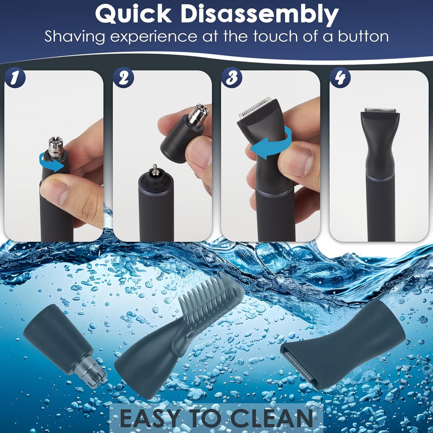 Skiennix Nose Hair Trimmer - Painless 3-in-1 Grooming Kit for Nose, Ear & Eyebrow Hair | Rechargeable & Waterproof