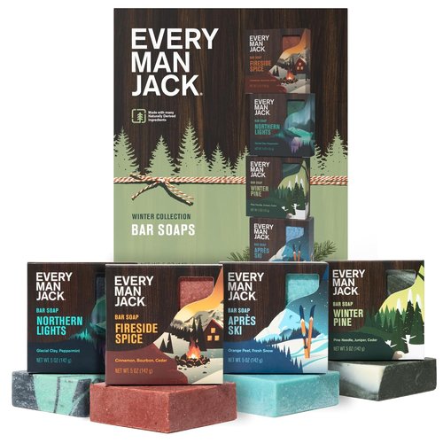 Every Man Jack Bar Soap Gift Set | Invigorating Winter Scents - Deeply Cleans & Hydrates - 5 oz (Pack of 4)