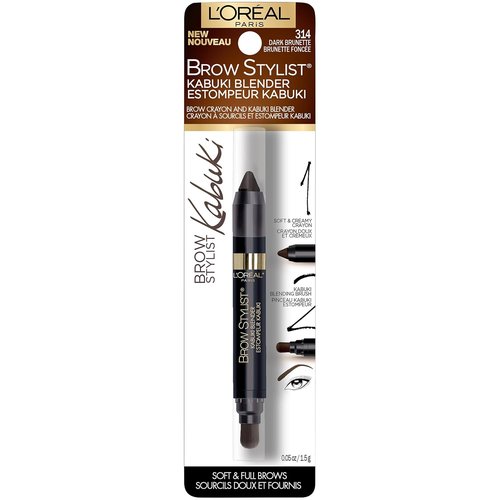 L'Oréal Paris Brow Stylist Kabuki Blender | Dark Brunette Brow Crayon - 0.05 oz for Perfect Brows
