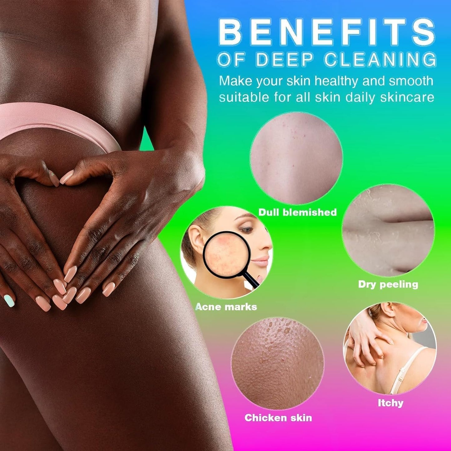 UJFQBH African Bath Sponge Set - Exfoliating Net Body Scrubber for Smooth Skin | 3 Pieces in Purple, Pink, Green