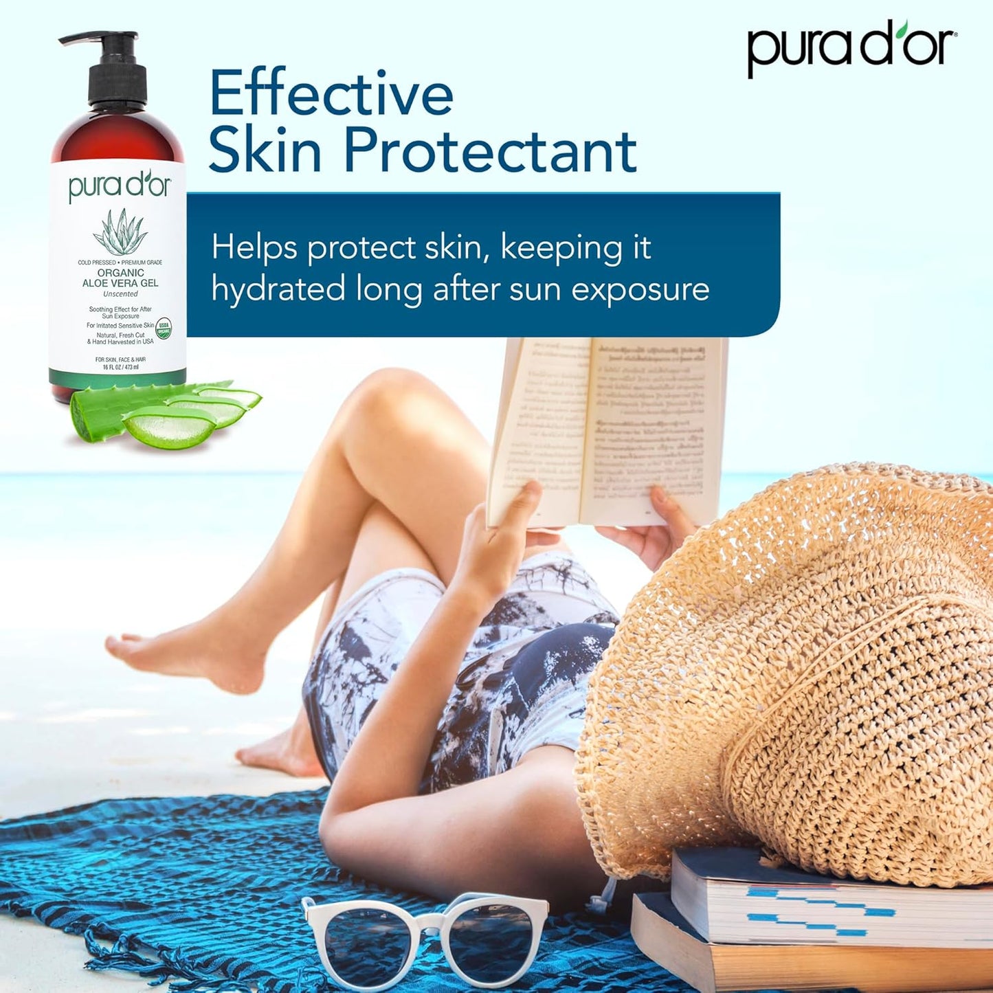 PURA D'OR ORGANIC Aloe Vera Gel Lavender (16 Oz X 3) All Natural - ZERO Artificial Preservatives - Deeply Hydrating & Moisturizing - Sunburn, Bug Bites, Rashes, Small Cuts, Eczema Relief - Skin & Hair