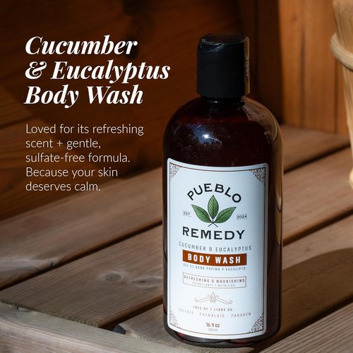 Pueblo Remedy Body Wash - Cucumber & Eucalyptus | Soothing Vegan Shower Gel, 16.9 Oz
