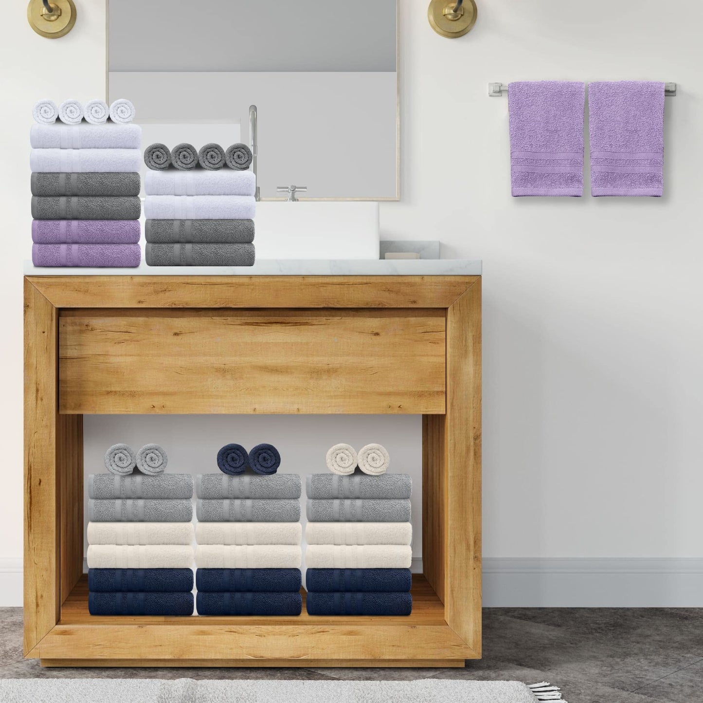 White Classic Wealuxe Cotton Washcloths - Soft Absorbent Bathroom Face Towels - 12x12 Inch - Multi - 48 Pack