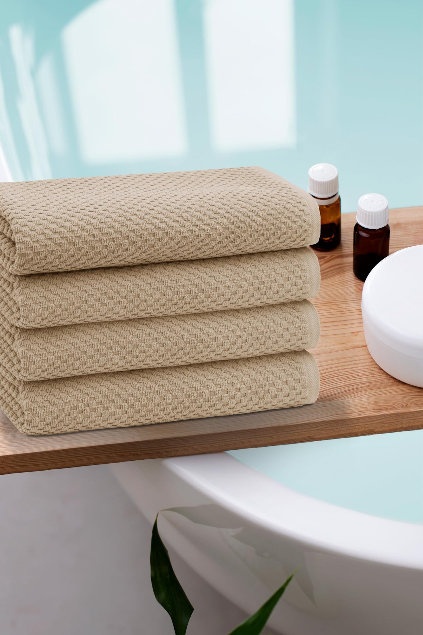 COTTON CRAFT Waffle Bath Towel - Set of 4 Luxury Euro Spa Waffle Weave Towels - 100% Ringspun Cotton Super Absorbent Quick Dry Bath Towel Set - Oversized 30 inches x 56 inches - Linen