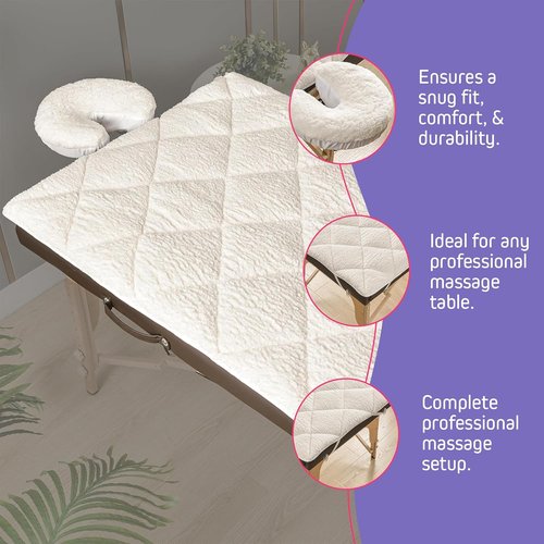 Double-Sided Massage Table Pad - Plush Fleece & Microfiber Cover | Soft Spa Bed Topper, 76"x34", White