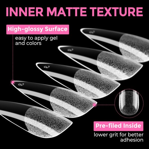 UNA GELLA Long Stiletto Gel Nail Tips: 216pcs Halloween Stiletto Almond Fake Nails Pre-shape Long Almond Press Ons for Full Cover Acrylic French False Nails For Nail Extension DIY Salon 12 Sizes