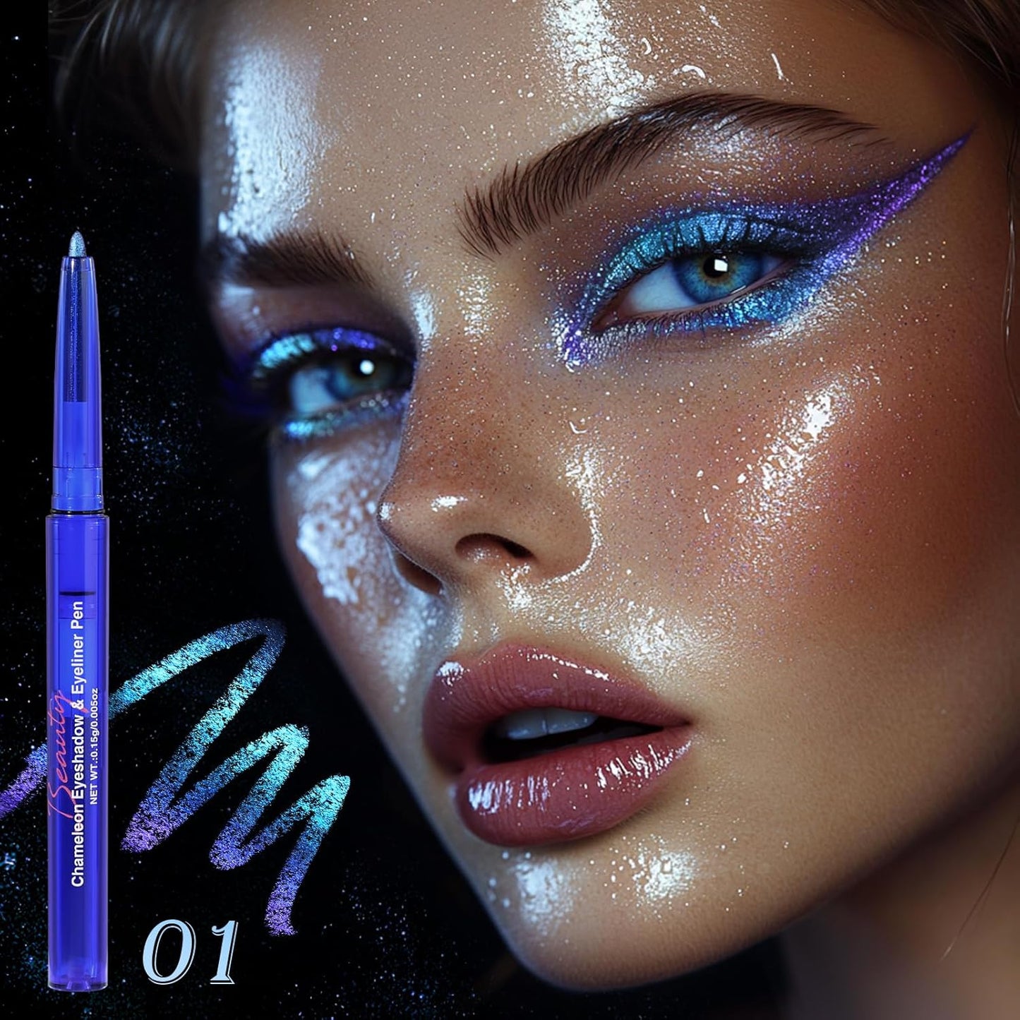 UCANBE Chameleon Eyeshadow & Eyeliner Gel Pencil - Waterproof Multichrome Metallic Glitter (Electric Blue to Royal Purple)