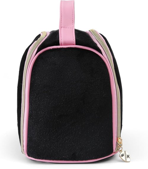 Juicy Couture Black Makeup Bag - Vintage Velour Organizer with Rhinestone Crown for Travel Essentials
