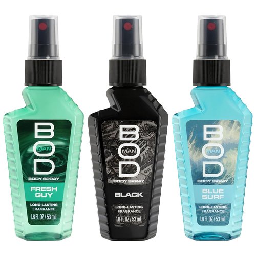 BOD Man Body Spray Gift Set - Fresh Guy & Blue Surf | 3-Piece Black Collection