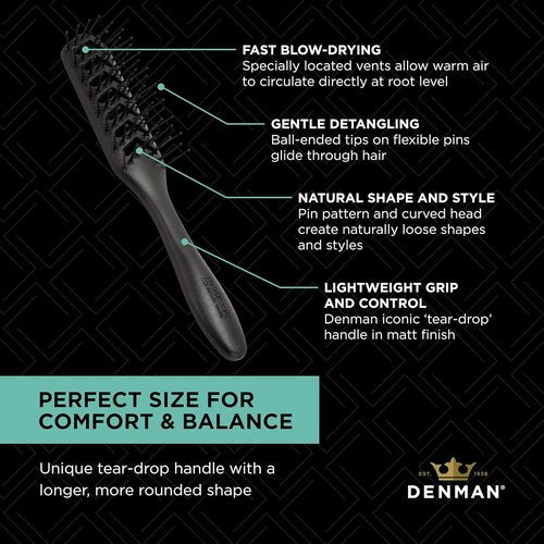 Jack Dean by Denman D200 Flexible Vent Brush - Versatile Styling Tool for All Hair Types (Black)
