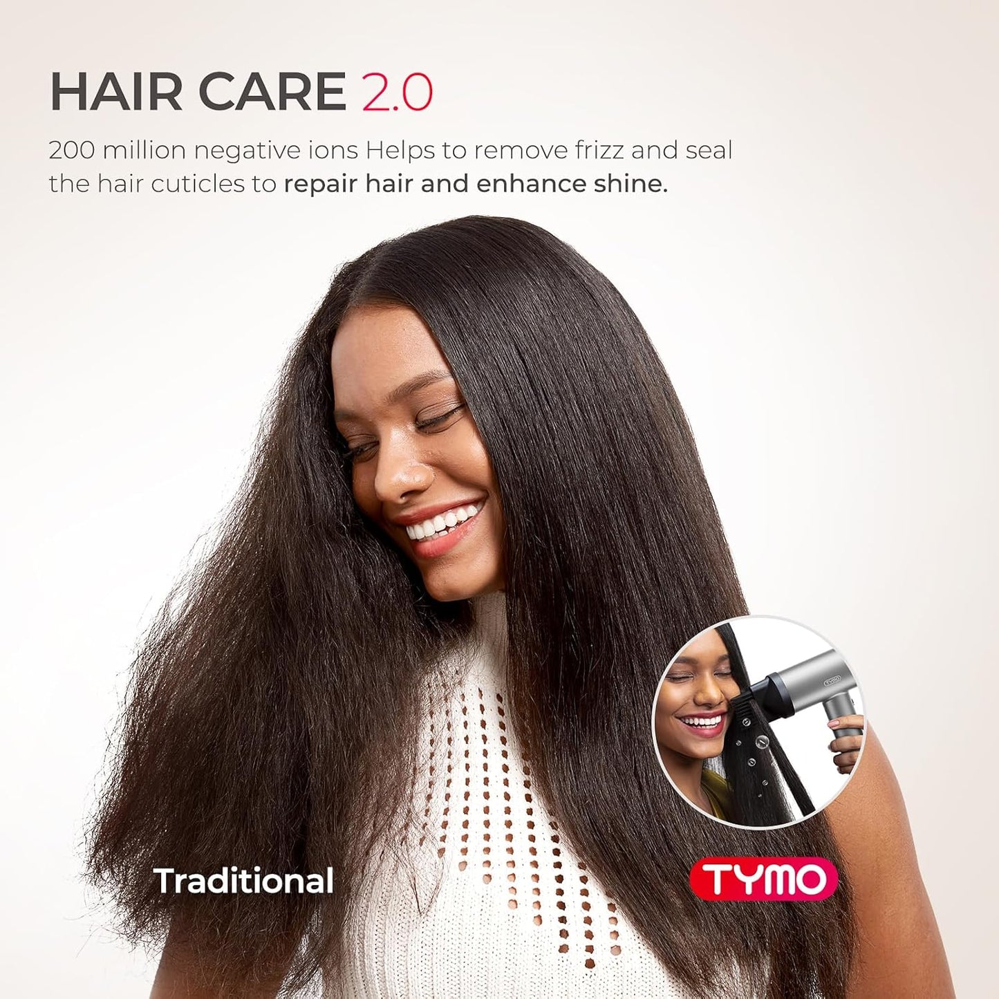 TYMO Hair Dryer - 1500W High-Speed Professional Blow Dryer with Diffuser & Comb | Fast Drying, 3 Speeds, Low Noise