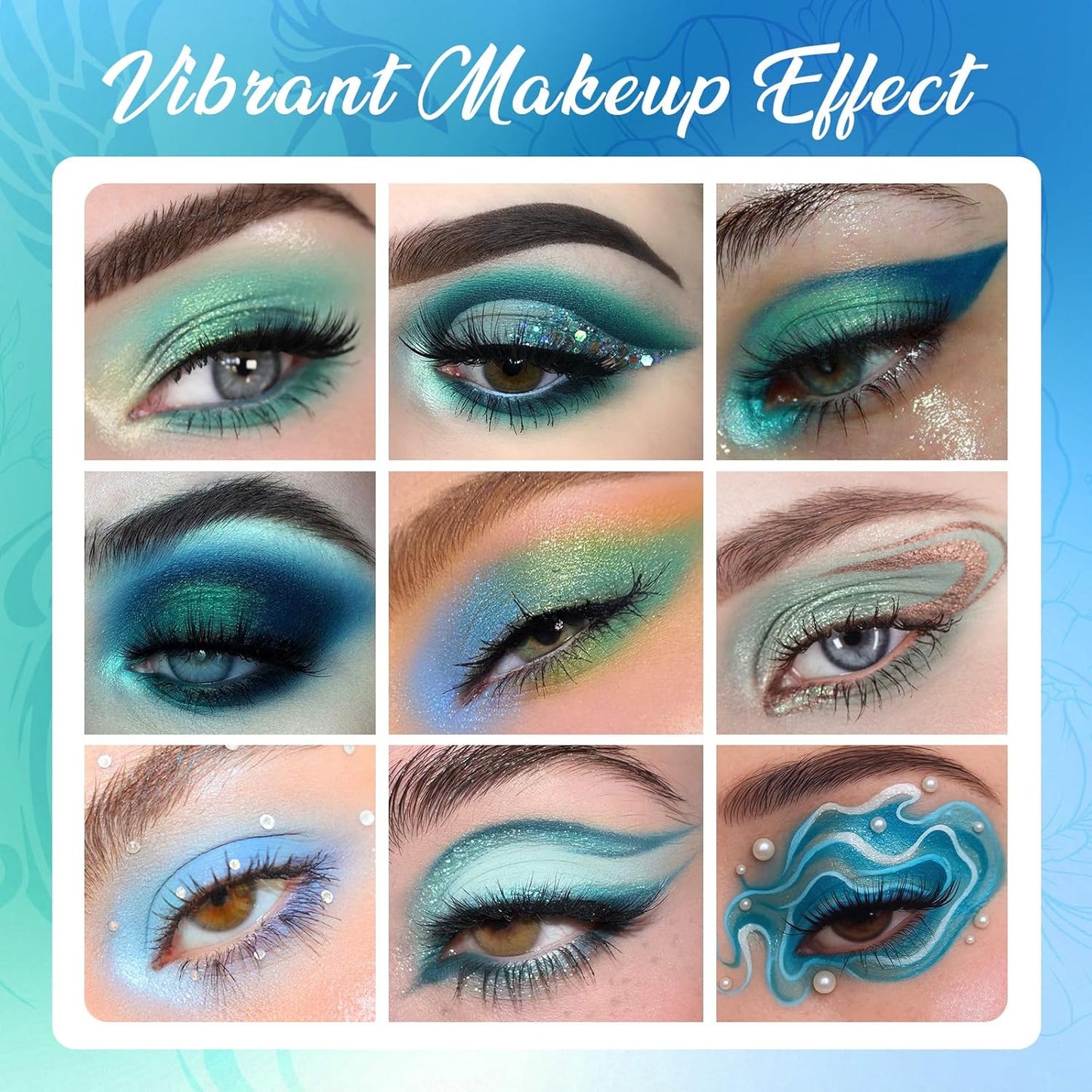 UCANBE 15 Color Eyeshadow Palette - High Pigmented Shimmer & Matte Shades | Cool Tones in White, Blue, Green, Mint, Teal, Navy
