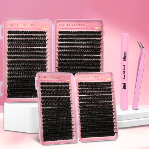 Gmagictobo Lash Extension Kit Lash Clusters Kit 640Pcs Volume Eyelash Clusters C Curl Lashes Clusters DIY Cluster Eyelash Extensions With Lash Bond and Seal Lash Tweezers