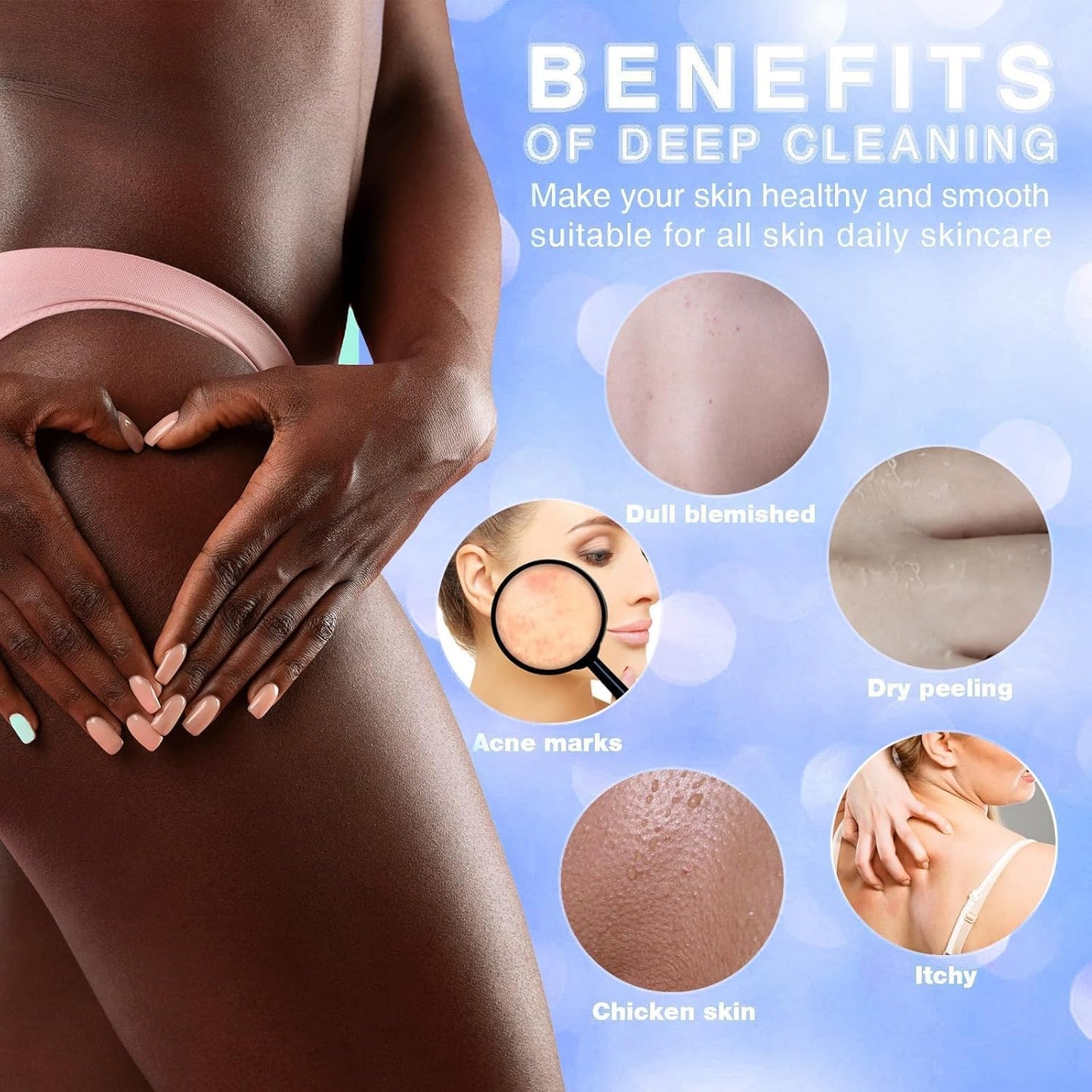 Skiennix African Bath Sponge Set - Exfoliating Net Body Scrubber | 3 Pieces in Black, Blue, Brown