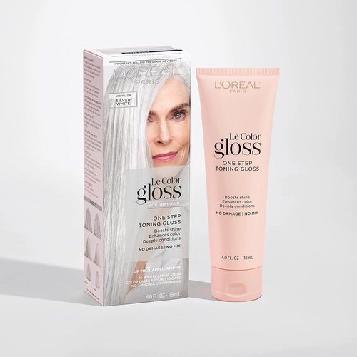 L’Oreal Paris Le Color Gloss - In-Shower Toning Gloss & Deep Conditioner for Gray Hair | Silver White, 1 Kit