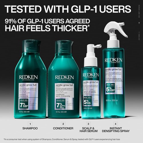 Redken Acidic Grow Full System Scalp & Hair Serum - Lightweight Leave-In Treatment for Rebalanced, Healthy-Looking Scalp and Fuller, Thicker Hair, With Azelaic Acid