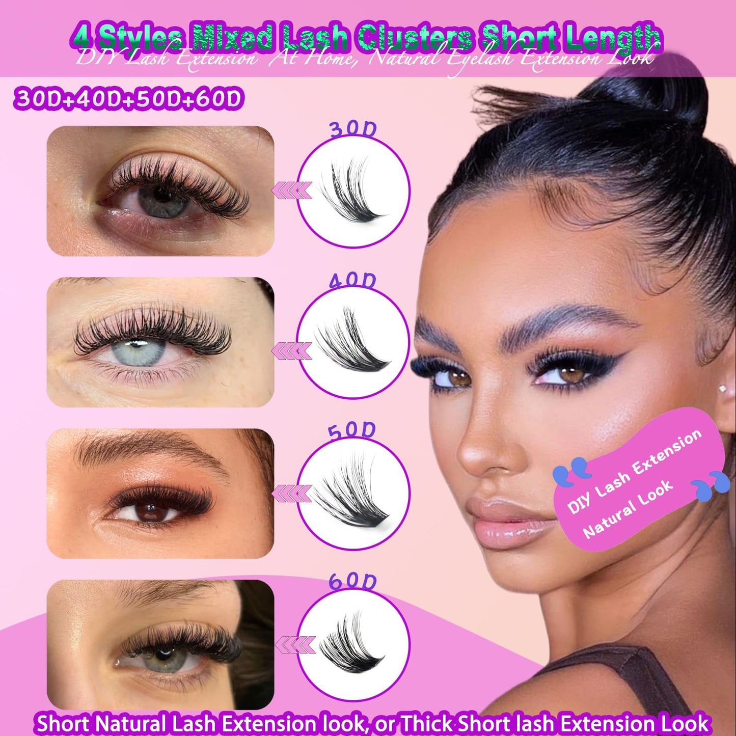 DAODER Wispy Lash Extension Kit 640Pcs Cluster Lashes Natural Look, Short Lash Clusters Kit 9-13mm 30D 40D 50D 60D D Curl Individual Lashes Kit with Lash Bond Seal Remover (30D+40D+50D+60D Kit 9-13mm)